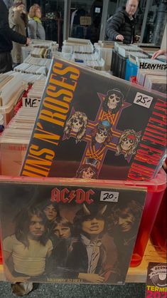 an assortment of cds on display in a store