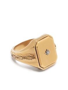 gold-tone diamanté embellishment engraved logo engraved detail enamel detail signet band pull-on style Signet Ring Gold, Gold Signet Ring, Chanel 2, Demi Fine Jewelry, Iconic Bags, Engraved Logo, Flat Boots, Fine Earrings, Ballet Flat Shoes