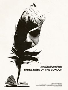 a movie poster for three days of the condor with a woman's face and feather