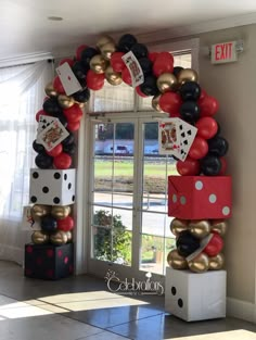 Casino balloon arch, dice arch, casino balloons, celebrations west ga Prom Theme Casino Night, 50th Poker Birthday, Royal Casino Theme, Casino Royale Prom Theme, Casino Theme 18th Birthday, Vegas Gala Theme, Casino Themed 50th Birthday Party