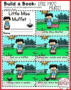 a book about little miss muffet with the title, build a book and write it