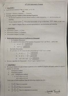 a sheet of paper that has some writing on it with numbers and symbols in it