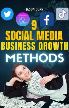 a woman laying on the ground with money in her hand and social media business growth