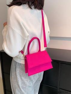 Neon Pink Bag Outfit, Small Pink Purse, Pink Bag Outfit Ideas, Hot Pink Purse Outfit, Pink Handbag Outfit, Hot Pink Bag Outfit, Pink Purse Outfit, Pink Bag Outfit, Hot Pink Outfits