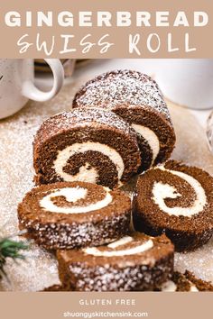 gingerbread swiss roll with powdered sugar on top