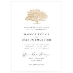 a wedding card with an image of a tree on it