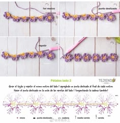 the instructions for crocheted flowers are shown