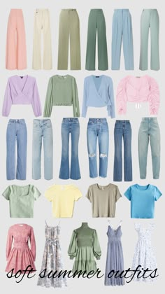 Summer Soft Aesthetic, Cold Summer Palette Outfit, Outfits For Cool Summer Palette, Light Spring Style Outfit Ideas, Soft Summer Season Outfits, Fair Soft Summer Outfits, Soft Summer Pallette, Shaded Soft Summer Outfit, Light Summer Clothes Color Palettes