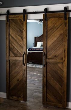 an open sliding door in a bedroom