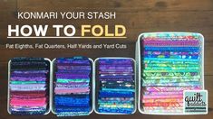 an advertisement for the kommari your stash how to fold kit, featuring colorful fabrics