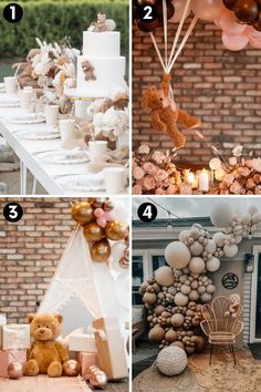 four pictures showing different types of balloons and decorations