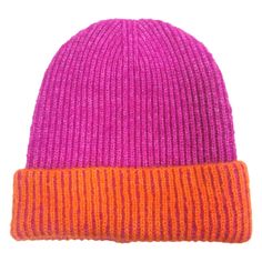 Women's Winter Cuff Beanie Hat Featuring Ribbed Knit Fabric Two Tone in Fuchsia and Orange. One Size. Stretch to Fit. Thick Knit Soft Material. 100% Acrylic. Ribbed Knit Fabric, Black Keychain, Go Pink, Hat And Scarf Sets, Women's Beanie, Hat For Women, Summer Scarves, Scarf Set, Scarf Hairstyles