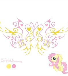 a pink and yellow pony with hearts on it's wings