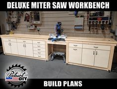 a workbench with lots of drawers and tools