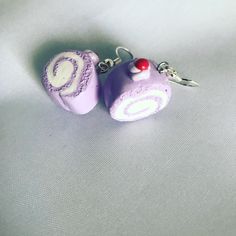 Playful Purple Earrings For Gift, Playful Purple Earrings For Gifts, Sweet Handmade Earrings As Gift, Sweet Handmade Earrings For Gift, Kawaii Polymer Clay Earrings For Gift, Cute Purple Nickel-free Earrings, Handmade Kawaii Silver Earrings, Handmade Silver Kawaii Earrings, Kawaii Nickel-free Earrings For Gifts