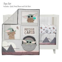 the baby yoda crib bedding set is shown