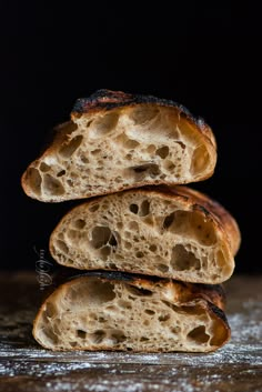 three pieces of bread stacked on top of each other