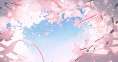 the sky is filled with pink and white flowers