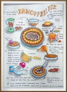 a poster with different types of food and words on it that say banoffee pie