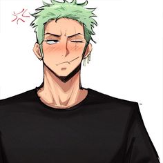 a man with green hair wearing a black shirt