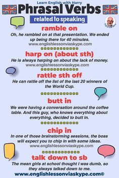 a poster with different types of words in english and spanish, including the phrase phrasal verbs related to speaking