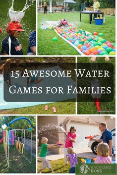 a collage of different games for families to play in the yard and on the lawn