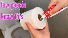 a person holding a roll of toilet paper in front of a toilet with the words, few people know this