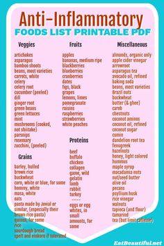 This Anti-Inflammatory Foods List PDF shares which foods will help most people to overcome inflammation. | anti inflammatory | food list | PDF | free | printable | foods || #antiinflammatory #pdf #foods #list Dandelion Root Tea, Anti Inflamatory, Natural Detergent, Anti Inflammation