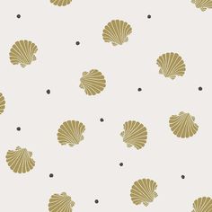 a white and gold wallpaper with black dots on the bottom half of each shell