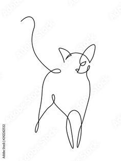 a black and white drawing of a cat with its tail spread out in the air