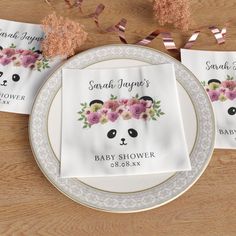 Need napkins for your Panda Baby Shower? Here's some featuring a pretty panda bear with flowers in her hair. Just add your name and date of your baby shower. Panda Napkins, Bear With Flowers, Panda Baby Showers, Panda Baby, Baby Shower Napkins, Flowers In Her Hair, Bear Girl, Baby Panda, Party Napkins