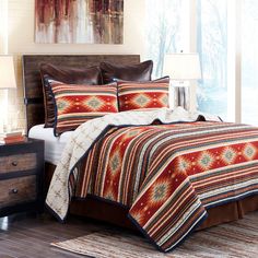 HiEnd Accents Del Sol Reversible Quilt Set QW1835-KG-OC Multi Color Face and Back: 100% cotton; Fill: 100% polyester 110x96x0.1 Aztec Bedding, Southwestern Farmhouse, Western Comforter Sets, Southwestern Bedding, Western Bedding, King Quilt Sets, Western Bedroom, Twin Quilt, King Quilt