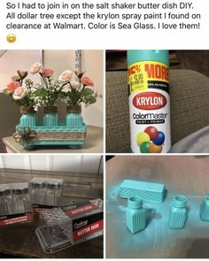 several pictures of different items that include soap, toothpaste and other things