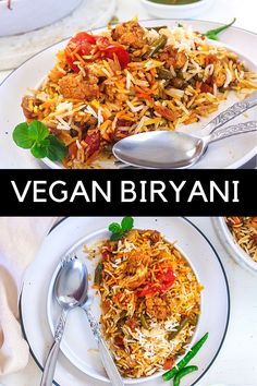 vegan biryani served in a plate Vegan Biryani, Biryani Rice Recipe, Mcdougall Recipes, Rice Recipes Vegan, Seasoned Rice Recipes, Veg Biryani, Fluffy Rice, Vegan Main Dishes, Biryani Recipe