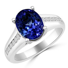 Jewelry Point - 3 Carat Oval Tanzanite Diamond Engagement Ring Gold Platinum… Diamond Engagement Ring Gold, Blue Sapphire Jewelry, Engagement Ring Gold, Shower Dress, Gold Rings Stackable