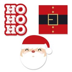 a santa claus face with the word ho hoo on it's side and an ornament in the background