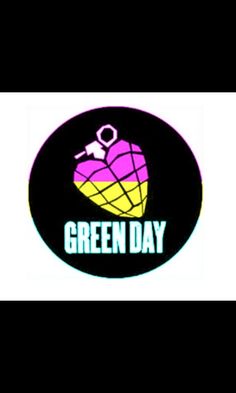 the green day logo is shown in purple and yellow