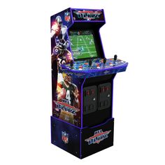 a video game machine is shown on a white background with the image of a football player