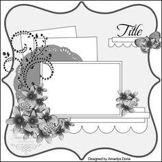 a black and white photo frame with flowers on the border, surrounded by an ornate design