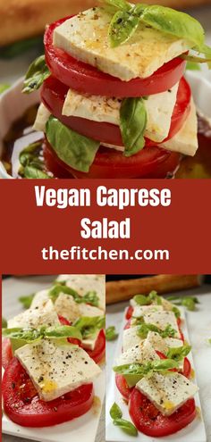 vegan caprese salad with tomatoes, lettuce and mozzarella