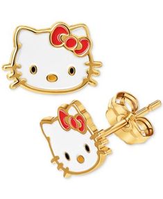 Hello Kitty Enamel Stud Earrings in 10k Gold - Macy's White Macy's Earrings For Gift, Barbie Stuff, 10k Gold, Real Gold, Gemstone Jewelry, Gold Earrings, Jewelry Watches