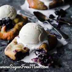 blueberry cobbler with ice cream on top