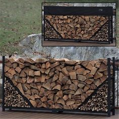 the firewood is stacked on top of each other and ready to be used as a fireplace screen