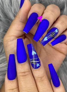 Nail Ideas For April, Blue Christmas Nails, Halloween Acrylic Nails, February Nails, Dope Nail Designs, Bright Nails, Coffin Nails Long, Luxury Nails