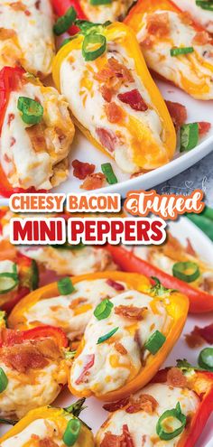 cheesy bacon stuffed mini peppers on a white plate