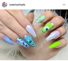 Monster Inc Nails, Fake Gel Nails, Love Monsters, Oval Nails Designs, Monster Inc, Unicorn Nails, Minx Nails