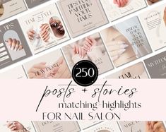 a collage of photos with the words post stories matching highlights for nail salon