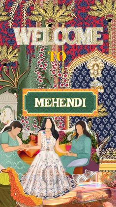 an image of some people sitting in front of a sign that says mehendi