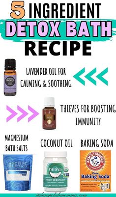 Detox bath recipe ingredients including magnesium salts, baking soda, coconut oil, and essentials oils. Bath For Sickness, Detox Bath For Sickness, Detox Bath For Kids, Before Getting Pregnant, Detox Bath Recipe, Detox Baths