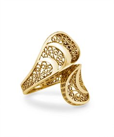 Gold Plated Sterling Silver Filigree Art Women Twisted Bypass Cocktail Ring - Filigranist Jewelry Elegant Yellow Gold Swirl Jewelry, Elegant Spiral Yellow Gold Ring, Gold Filigree Open Ring Jewelry, Gold Open Ring Filigree For Formal Occasions, Gold Open Filigree Ring For Formal Occasions, Elegant Gold Filigree Open Ring, Elegant Gold Filigree Ring, Elegant Swirl Shaped Wedding Jewelry, Elegant Jewelry With Intricate Design And Open Ring Shape